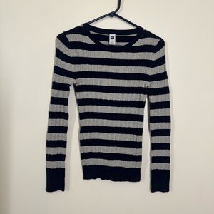 GAP Navy Blue & Gray Striped Ribbed Knit Sweater Small Lightweight Round neck